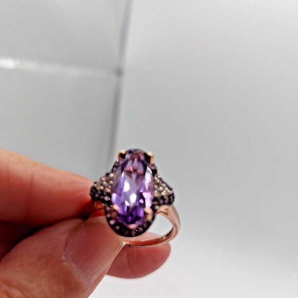 Vintage Rose Gold over Sterling 925 Amethyst Ring Hallmarked - Picture 3 of 8